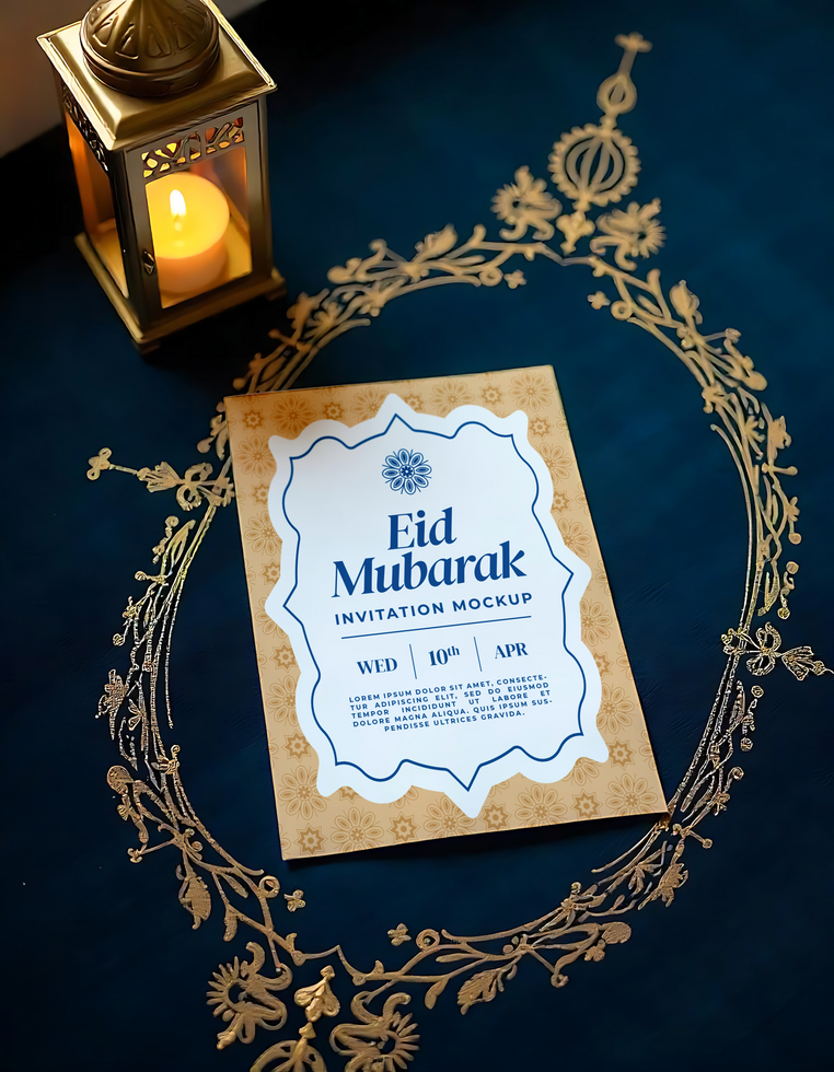 greeting cards mockup with lamp decoration psd