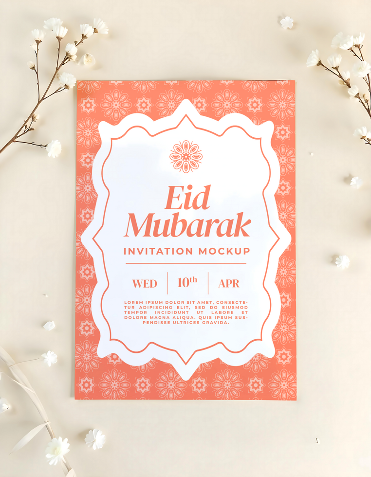 Islamic invitation mockup with flower decoration psd