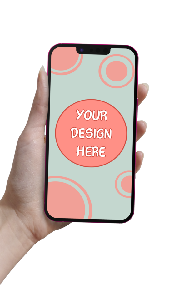 Mockup of a pink phone in hand To accommodate your design No background psd