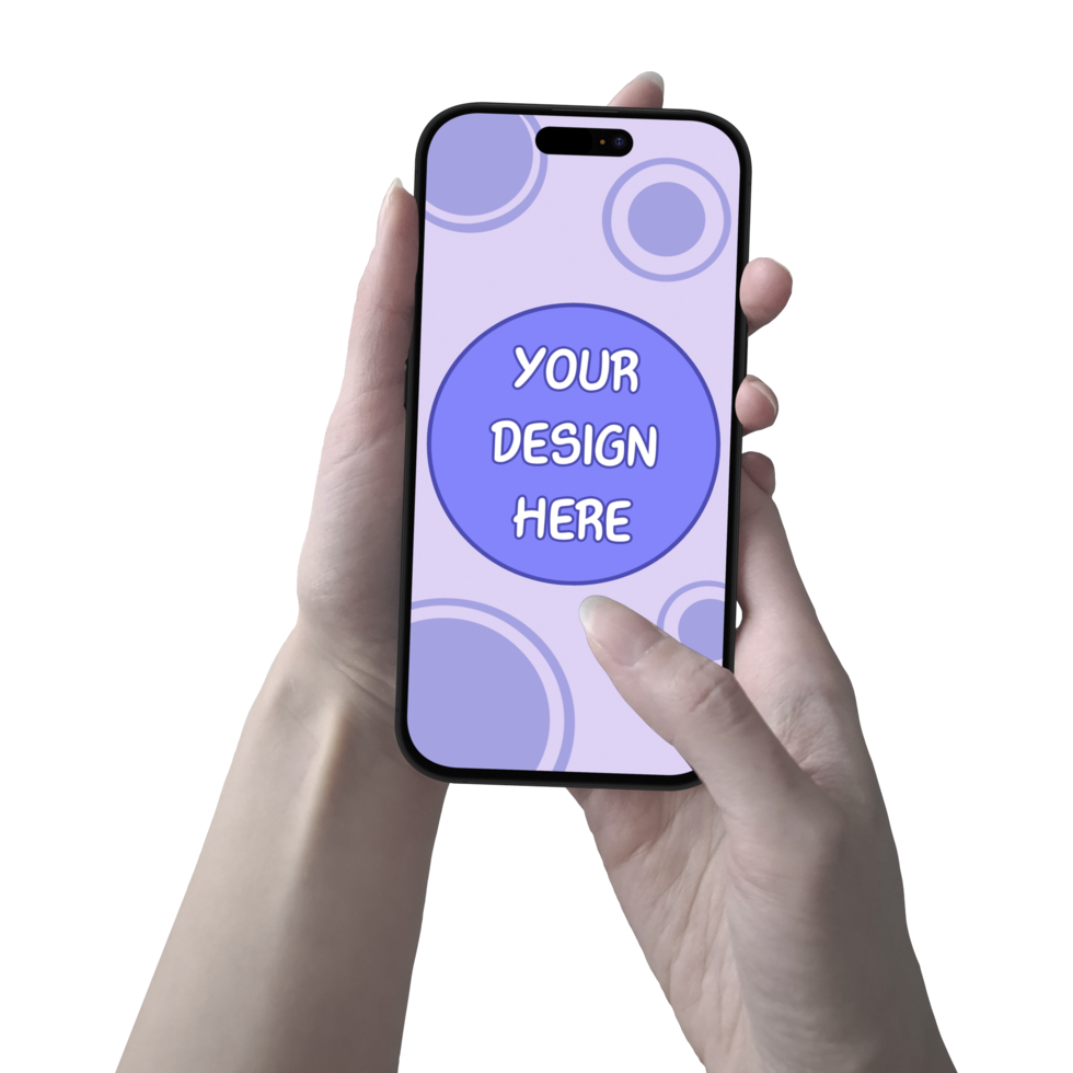 Mockup of a black phone in hand To accommodate your design No background psd