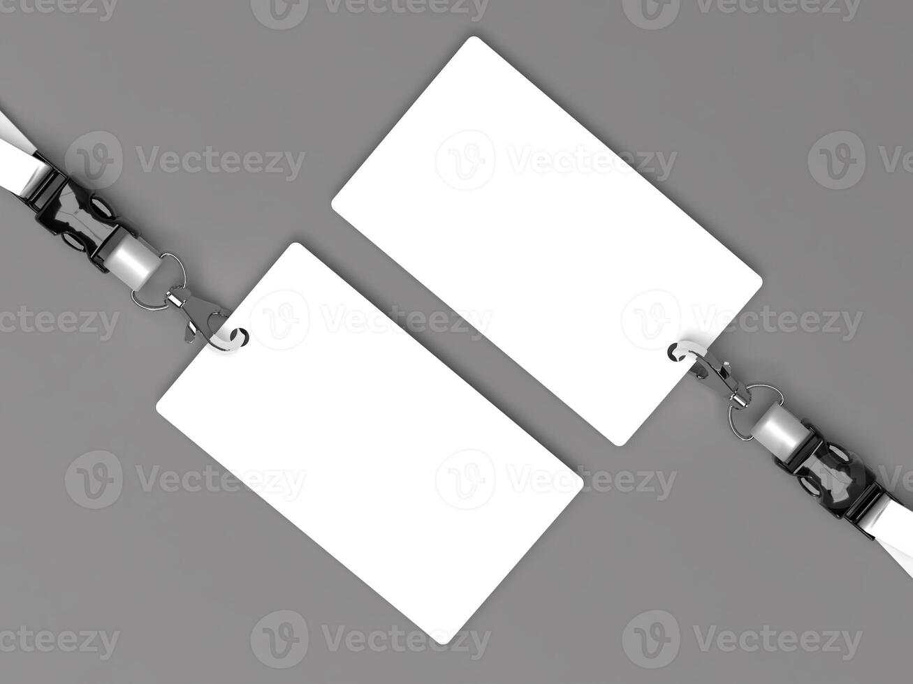 Pair of Suspended ID Cards Slanted Front Facing Mockup 3D Render photo