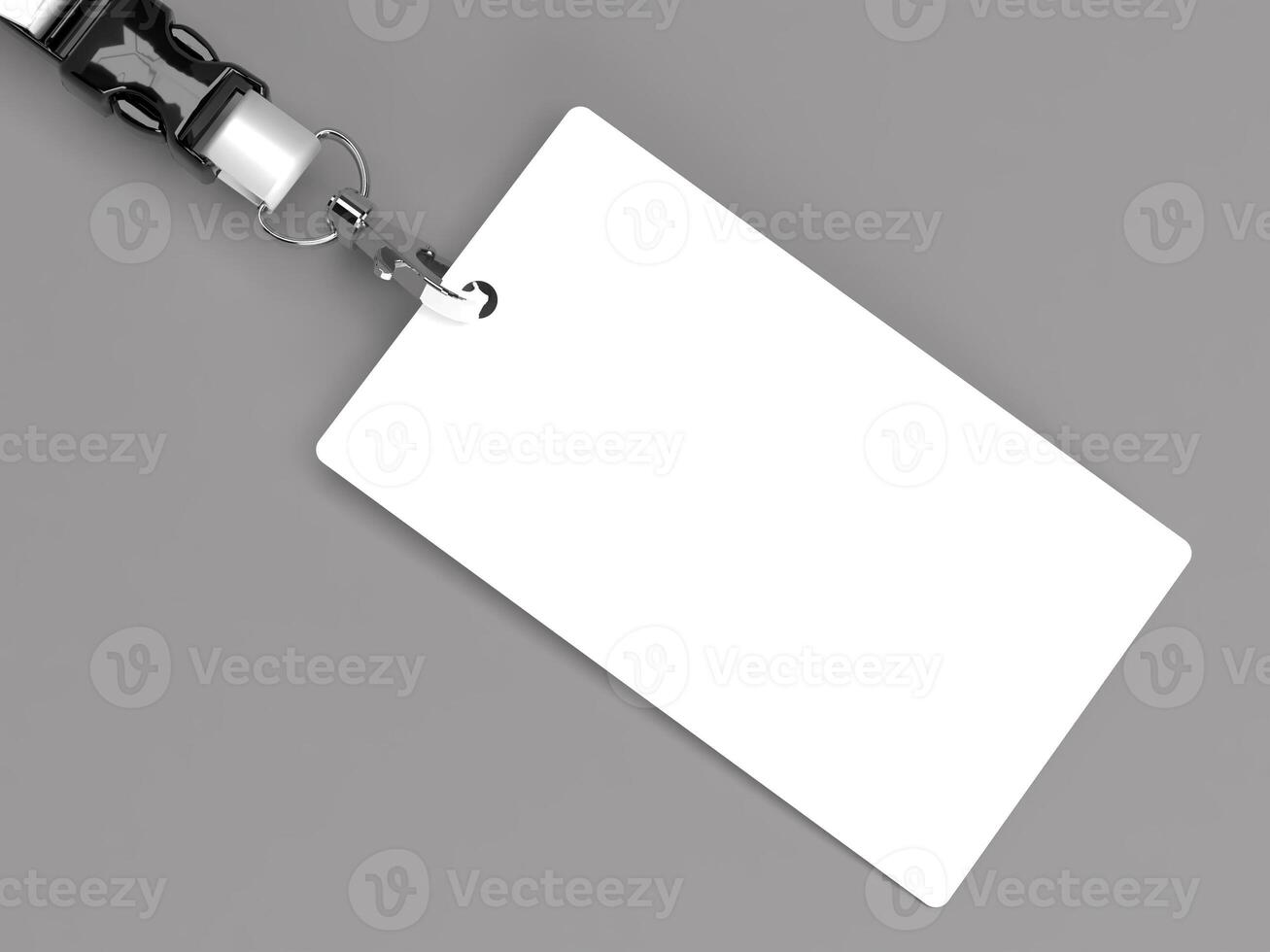 Flat-Lying Vertical Blank ID Card with Lanyard Mockup 3D Render photo