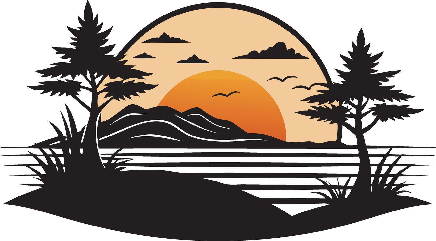 Exotic Ocean View with Sunset and Tropical Palms Design vector