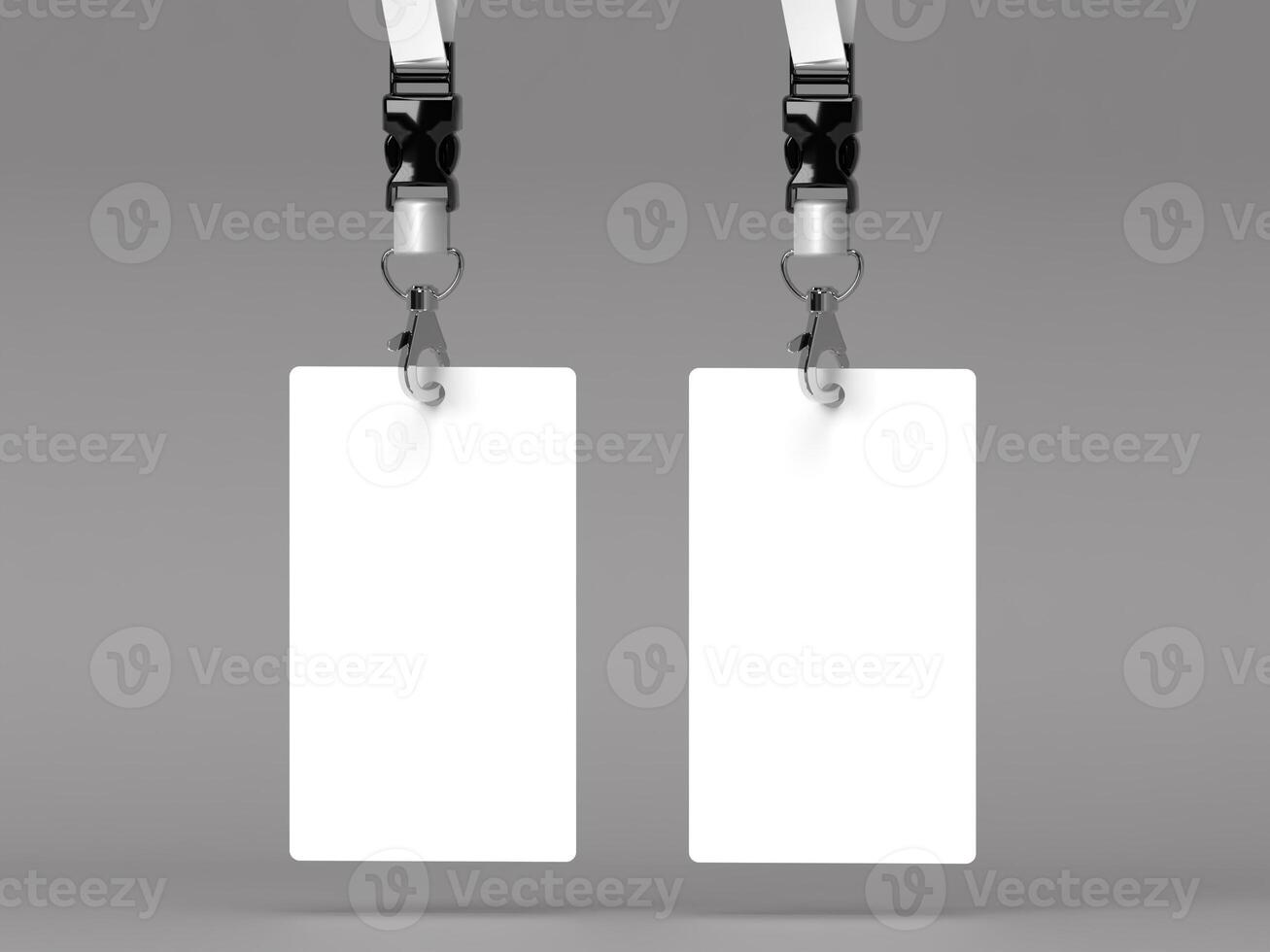 Pair of Blank ID Cards with Lanyards Front View 3D Render photo