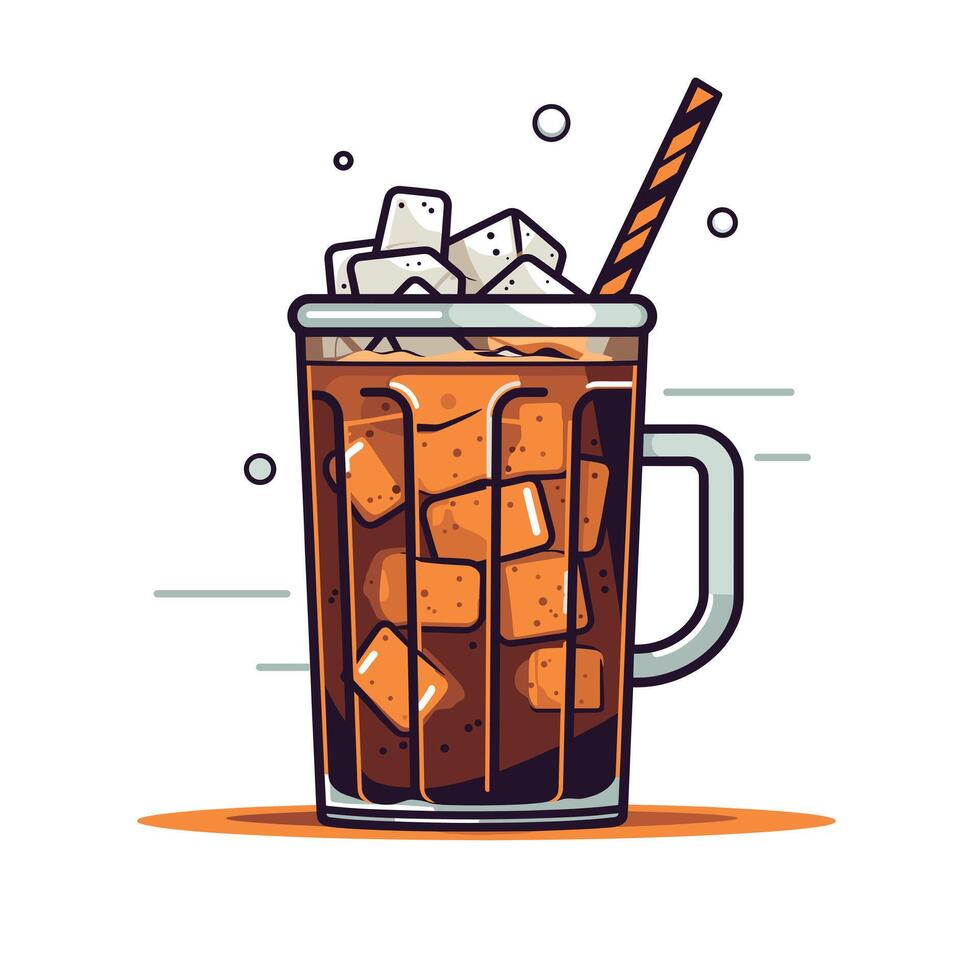 Refreshing cold drink with ice and straw vector