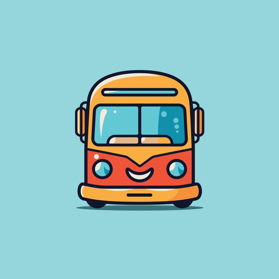Colorful cartoon bus with a cheerful expression in design vector