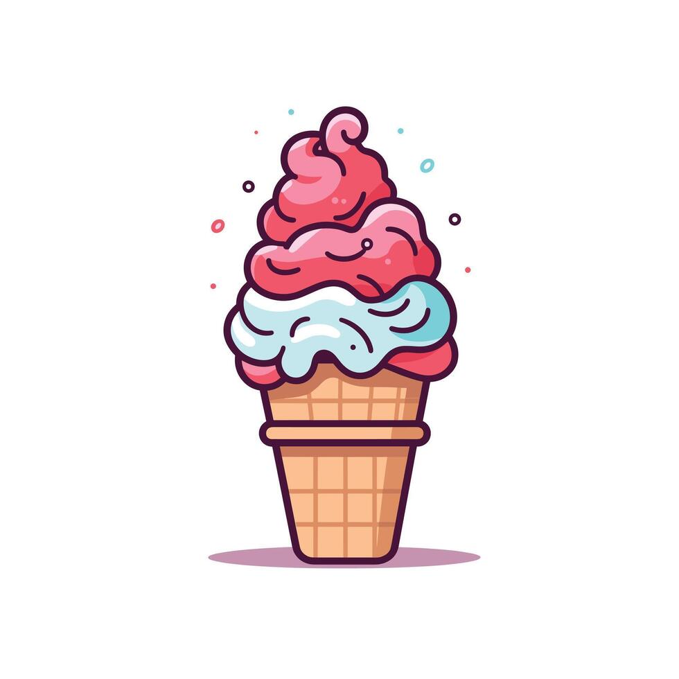 Colorful soft serve ice cream in a waffle cone vector