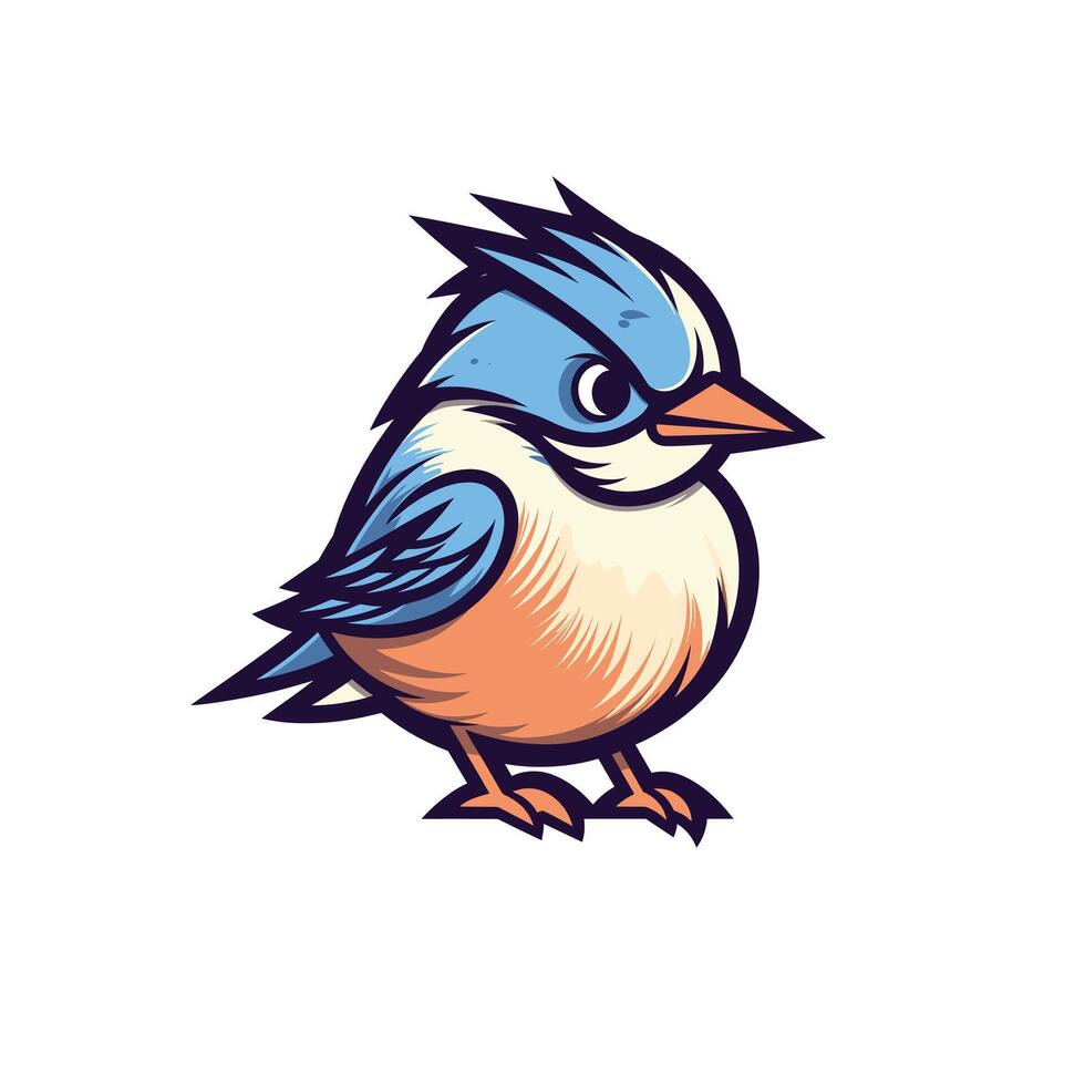 Colorful cartoon bird with blue and orange feathers vector