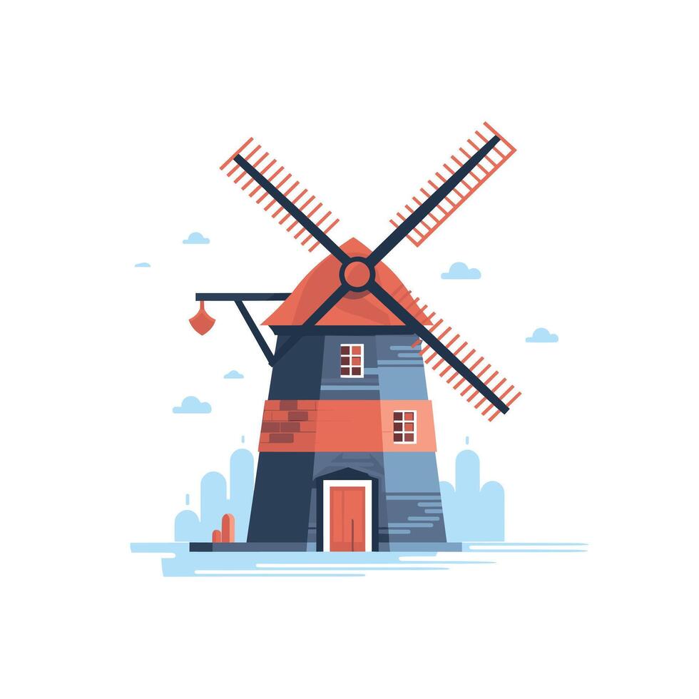 Colorful windmill in a serene landscape setting vector