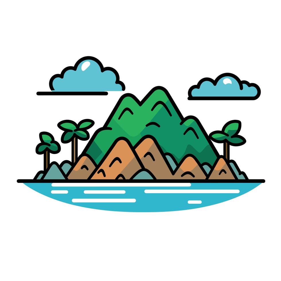 Mountain landscape with water and palm trees vector