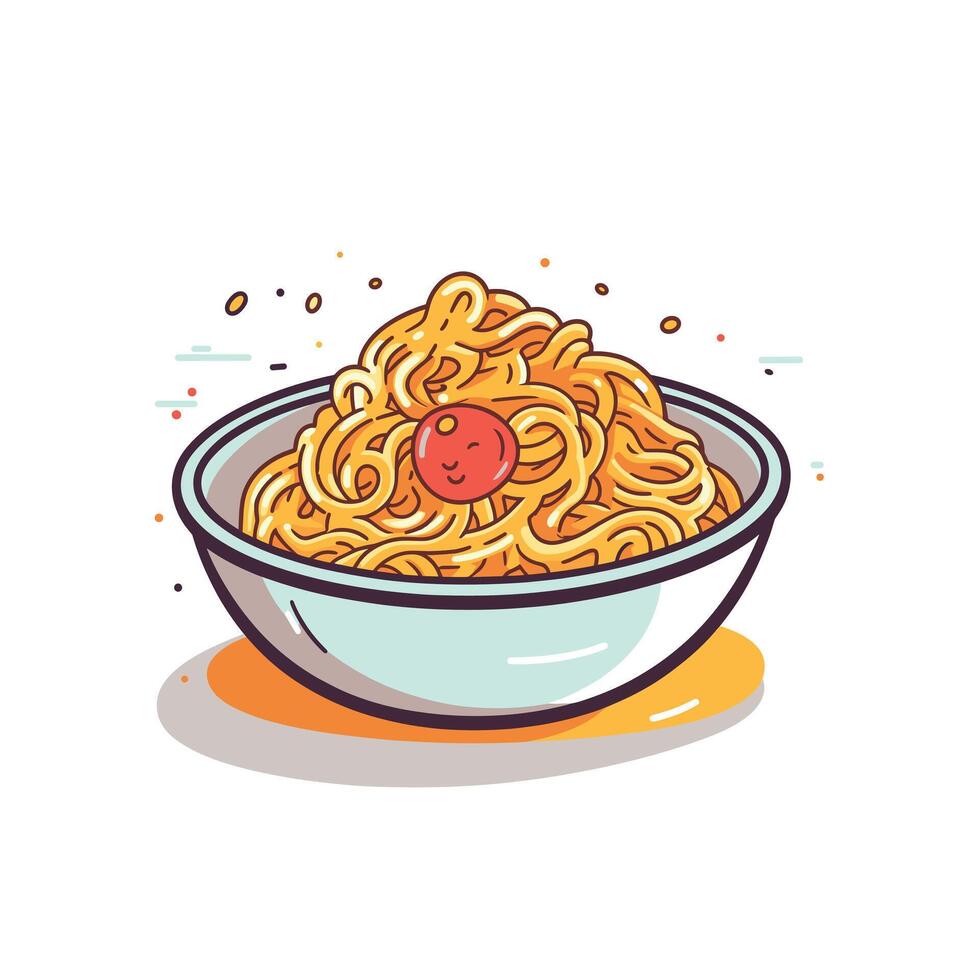 Delicious bowl of noodles with a happy face vector