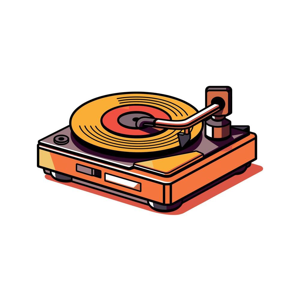 Retro turntable spinning vibrant vinyl record vector