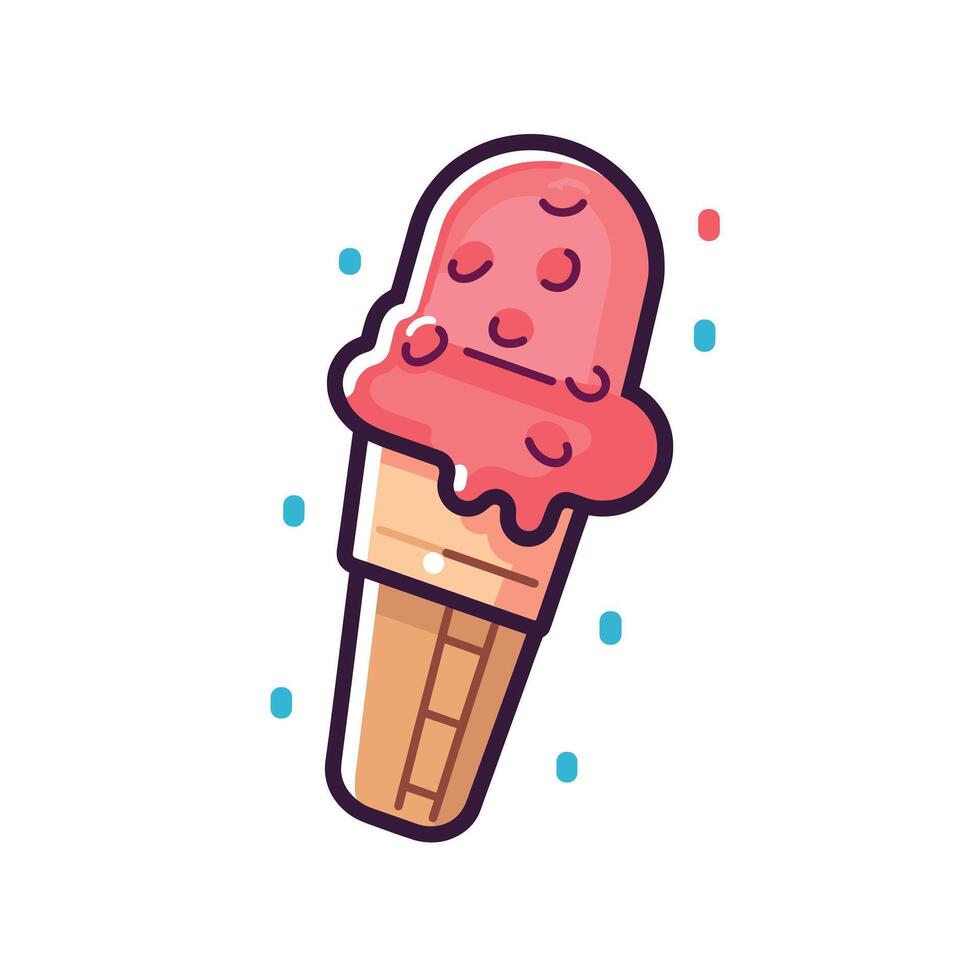Colorful ice cream cone with melting toppings vector
