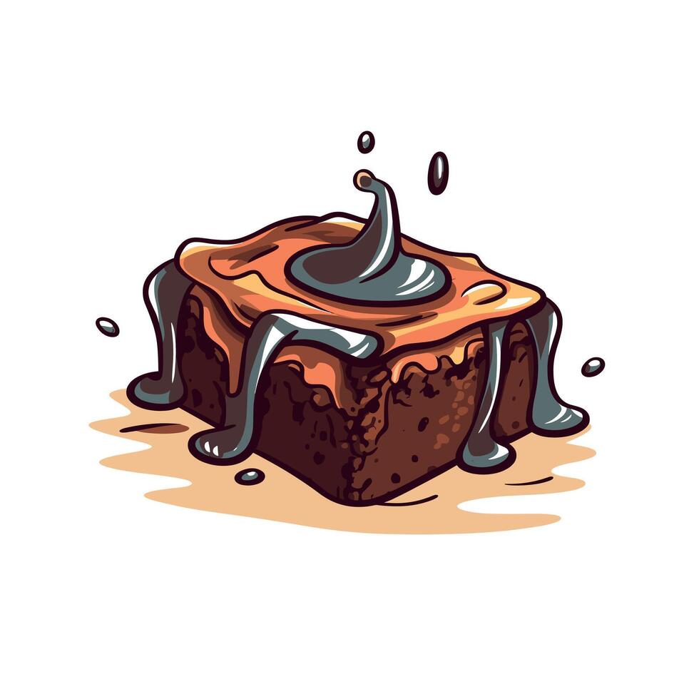 Delicious chocolate brownie with fudge topping vector