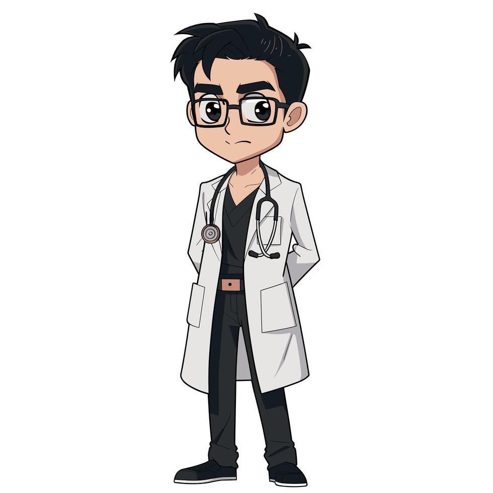 Young doctor standing confidently in a lab coat vector