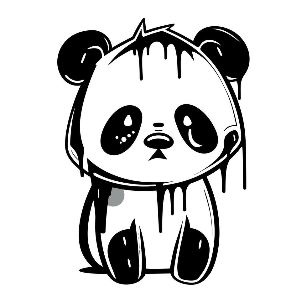 Cute panda illustration with dripping paint effect vector