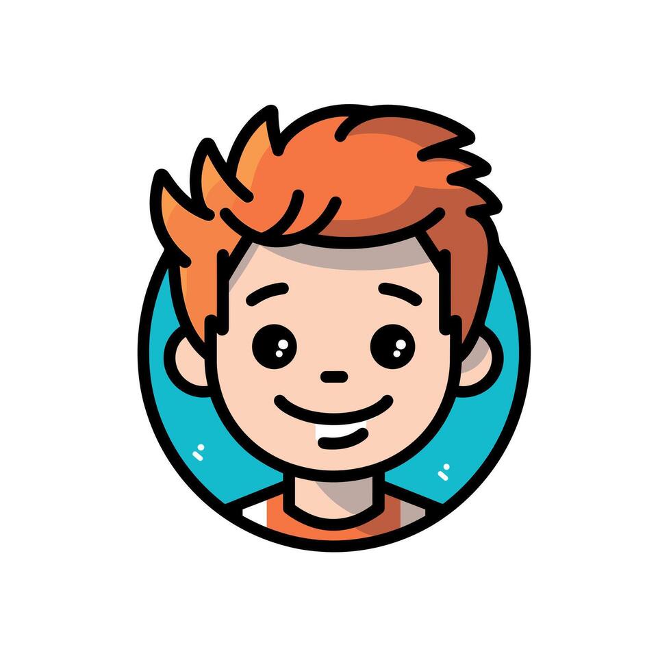 Orange-haired child smiling on blue vector