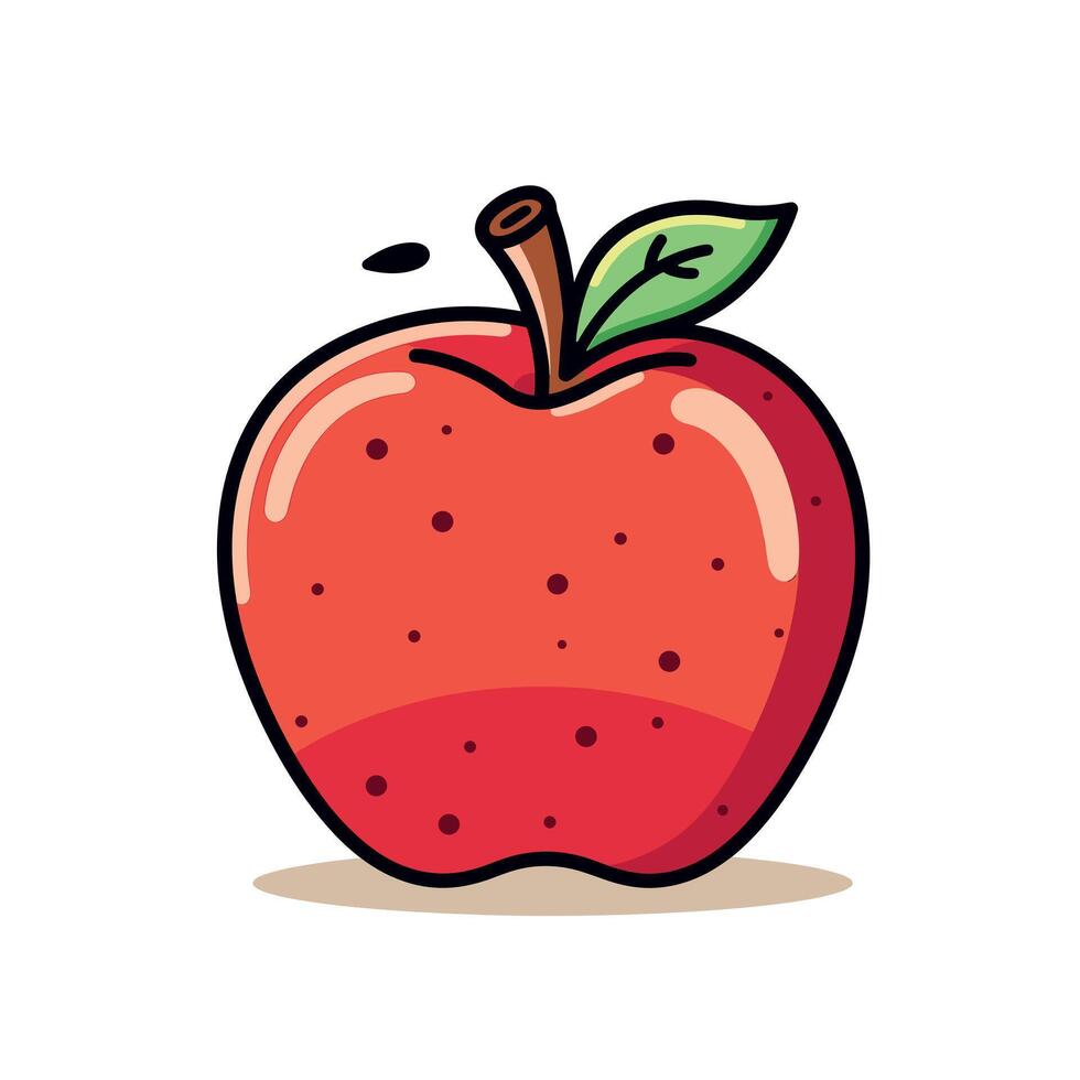 Red apple illustration with a green leaf vector
