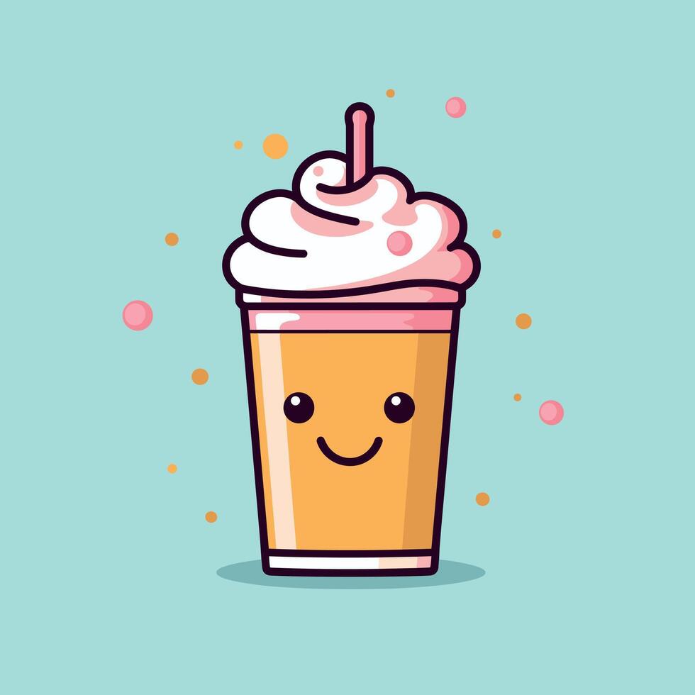Cute beverage with smiley face and whipped cream vector