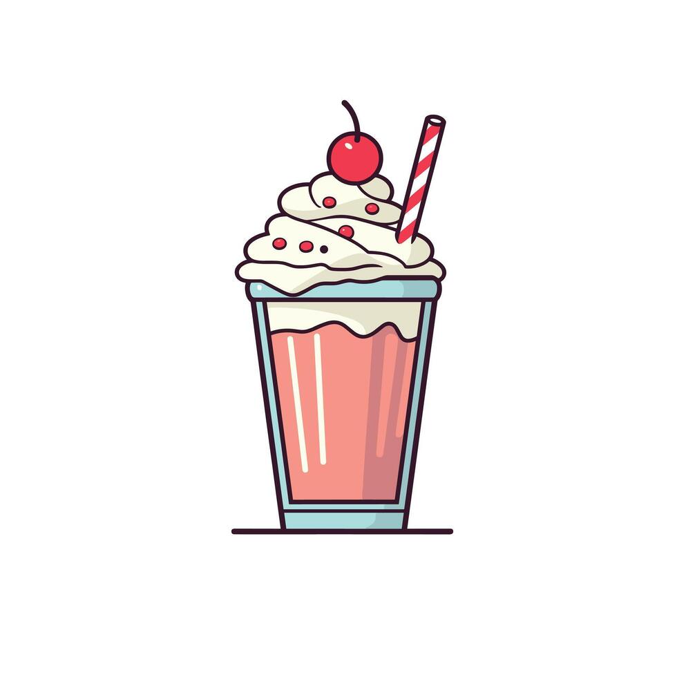 Delicious milkshake topped with cherry and cream vector