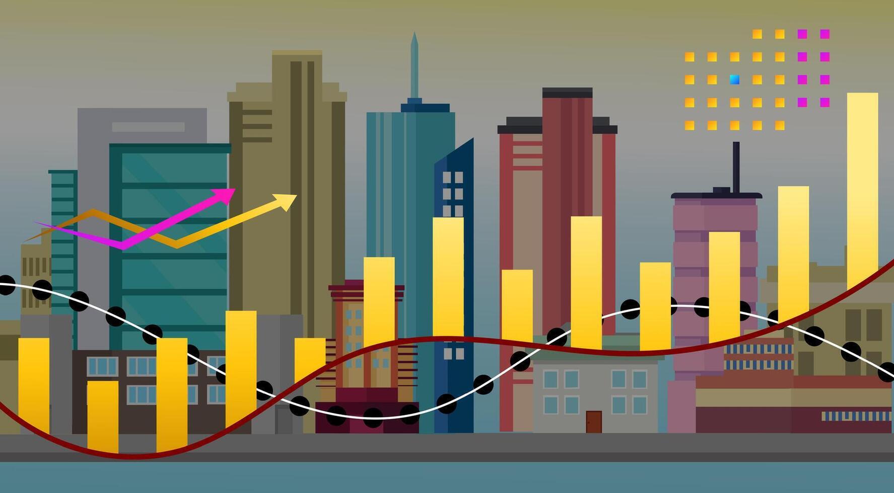 Income growth chart, city economic growth. Ideal for use in business presentations, financial reports, marketing campaigns, or educational materials. vector