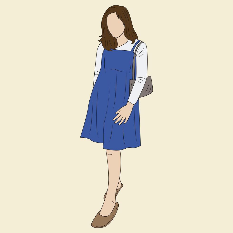 illustration of a woman in a simple and elegant dress while carrying a bag vector