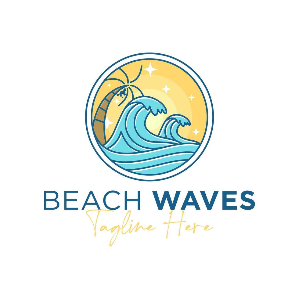 beach wave outline circle logo vector