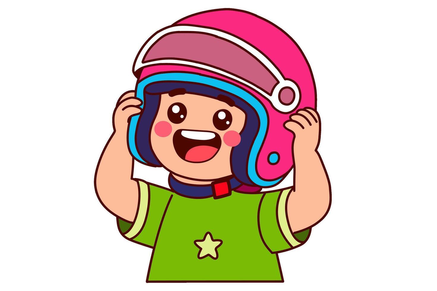 Child put on his helmet. Clipart cartoon. vector