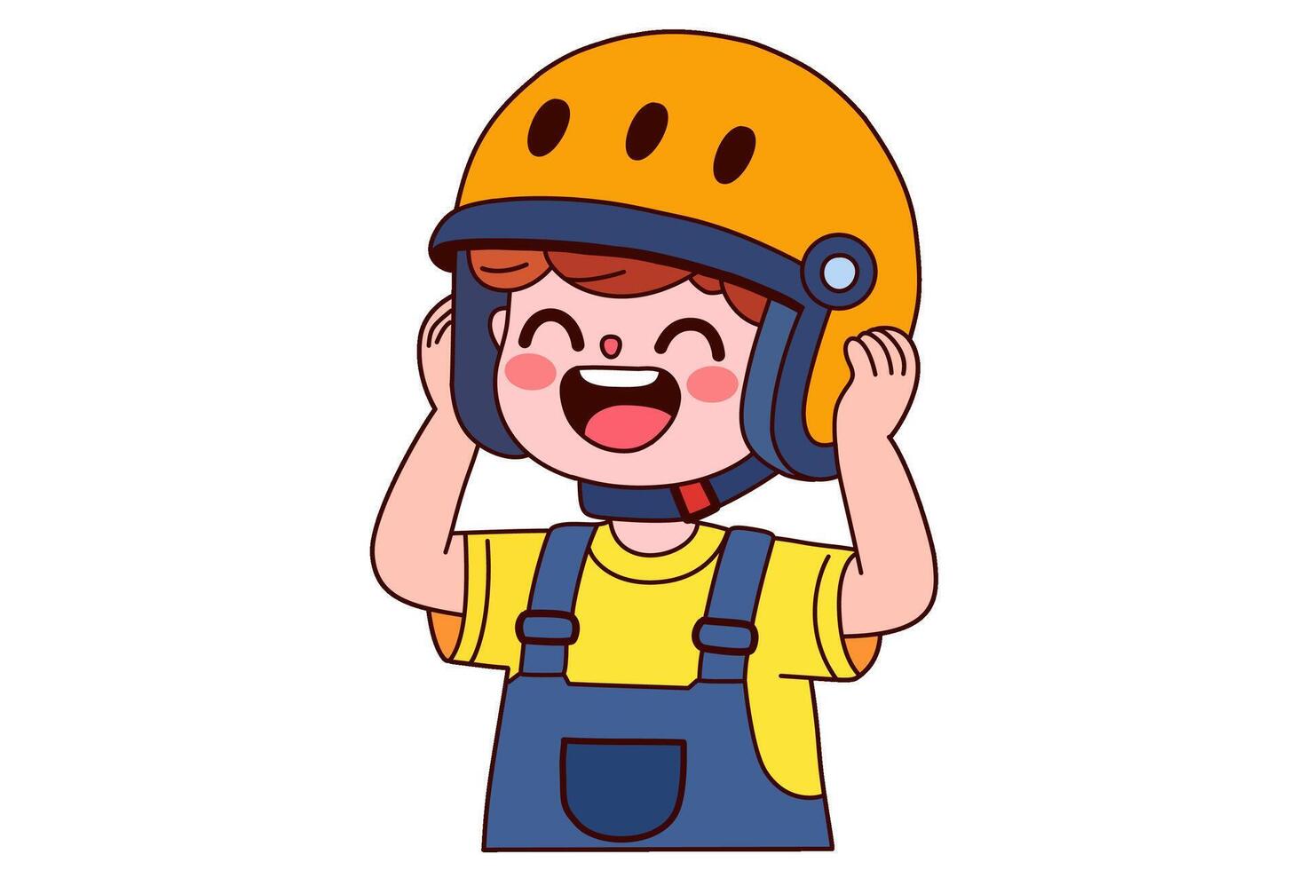 Child put on his helmet. Clipart cartoon. vector