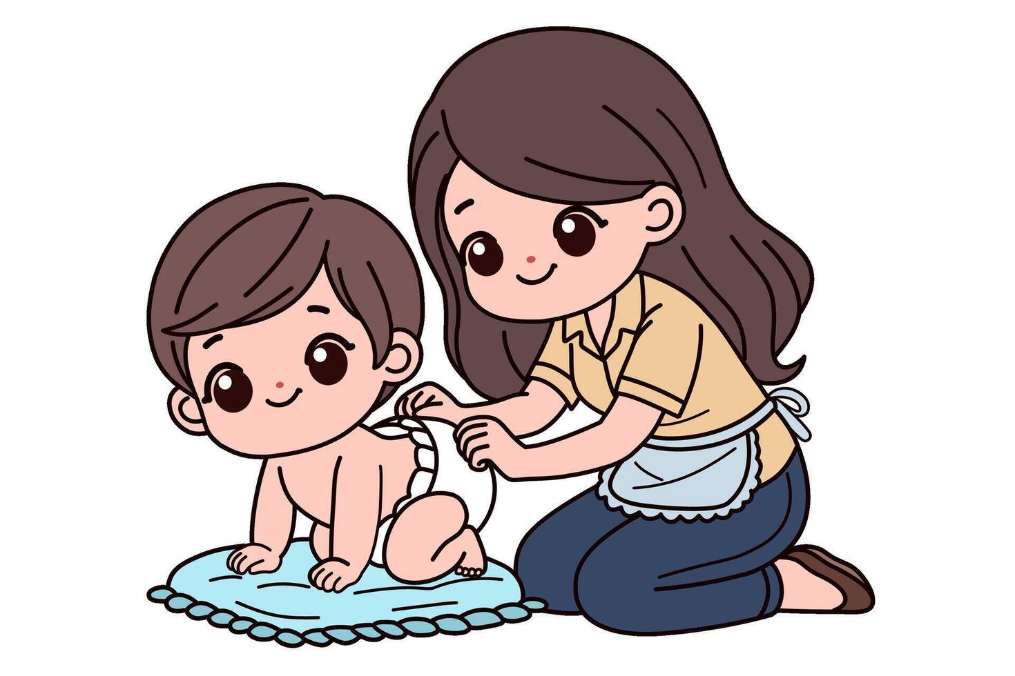 A cute baby is wearing a diaper. illustration in cartoon style. vector