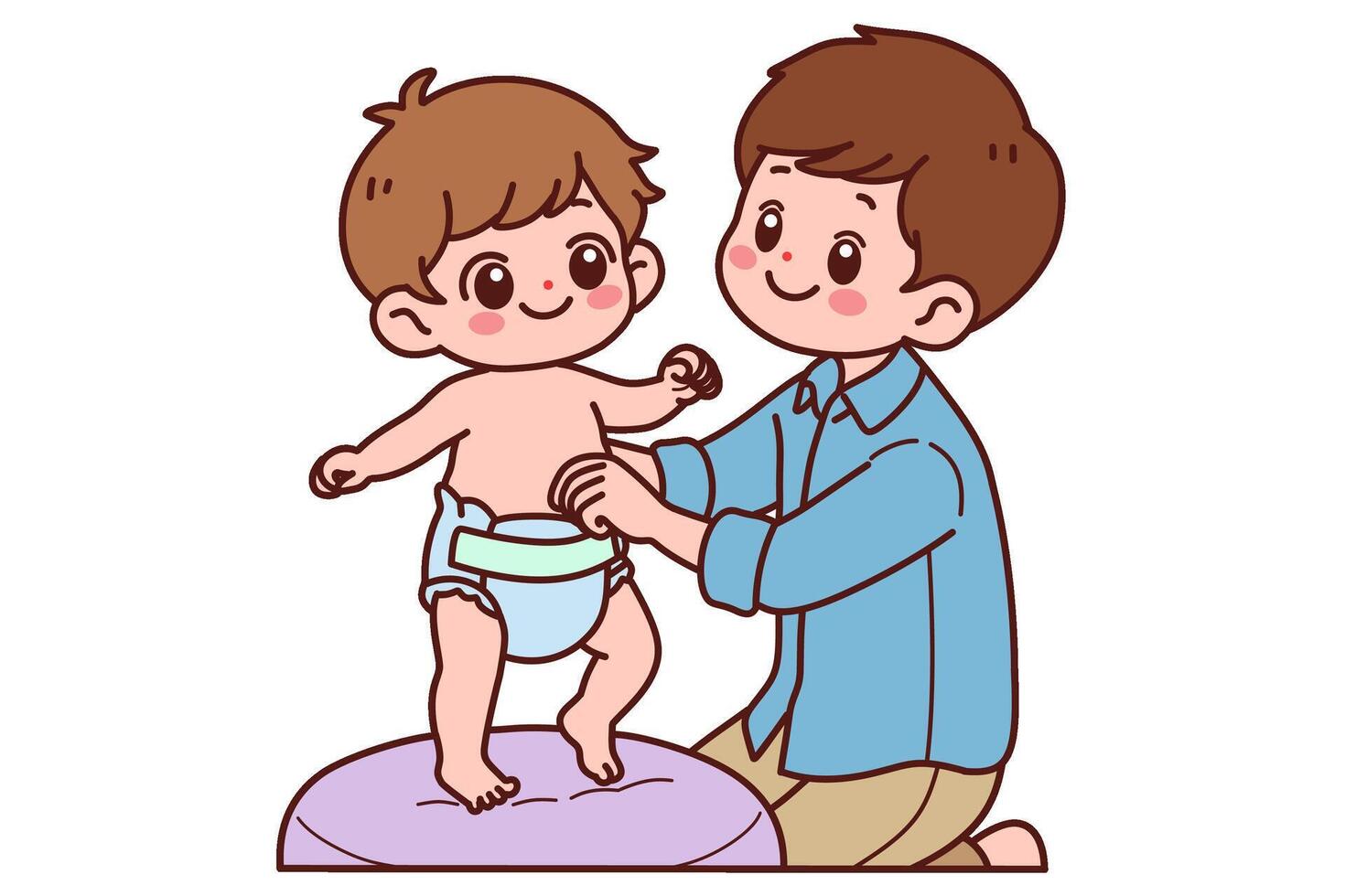 A cute baby is wearing a diaper. illustration in cartoon style. vector