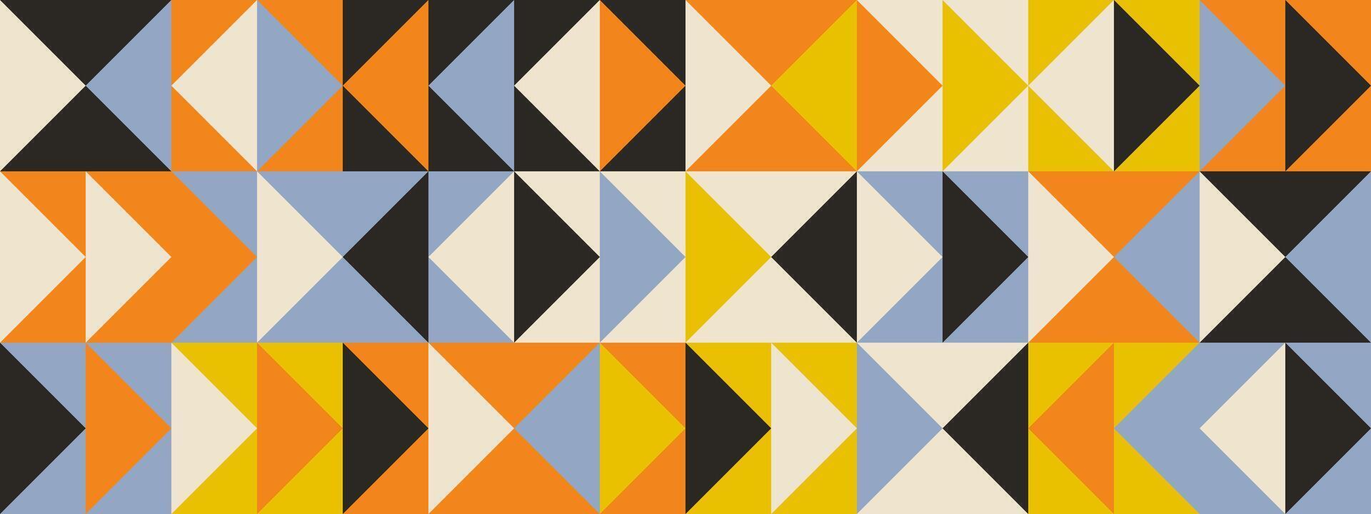 Bright retro triangle seamless pattern. Abstract geometric mid century background. Colorful Swiss modernist or postmodernist style wallpaper. Modular repeating overlay. Colorful mural backdrop vector