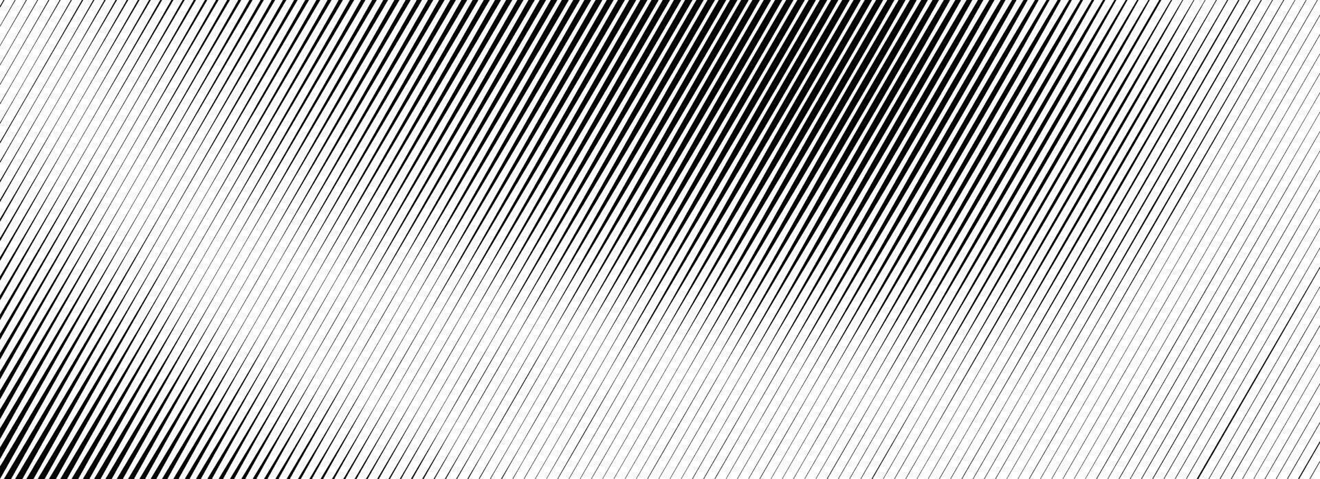 Vanishing linear gradient texture. Black diagonal stripe gradation background. Thin to thick fade slanted pattern backdrop. Oblique parallel stroke wallpaper for overlay, print, cover, banner vector