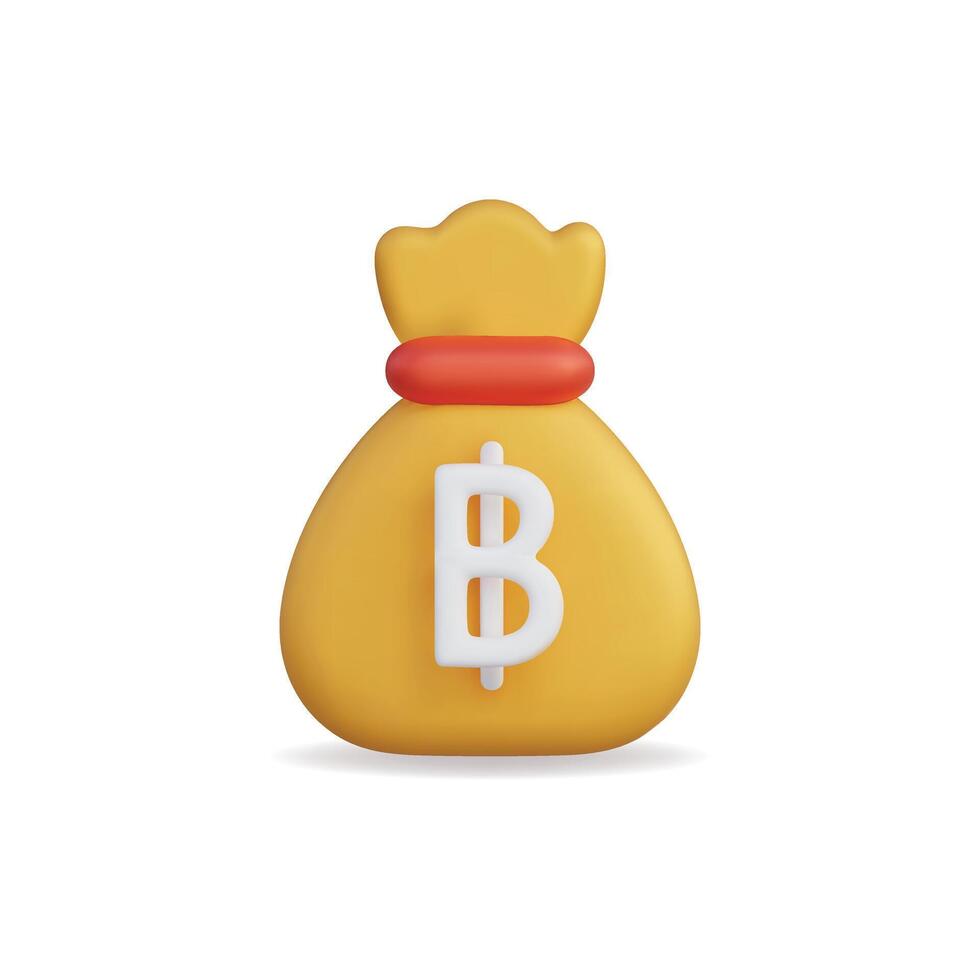3d icon of a yellow money bag with a red band, symbolizing wealth vector