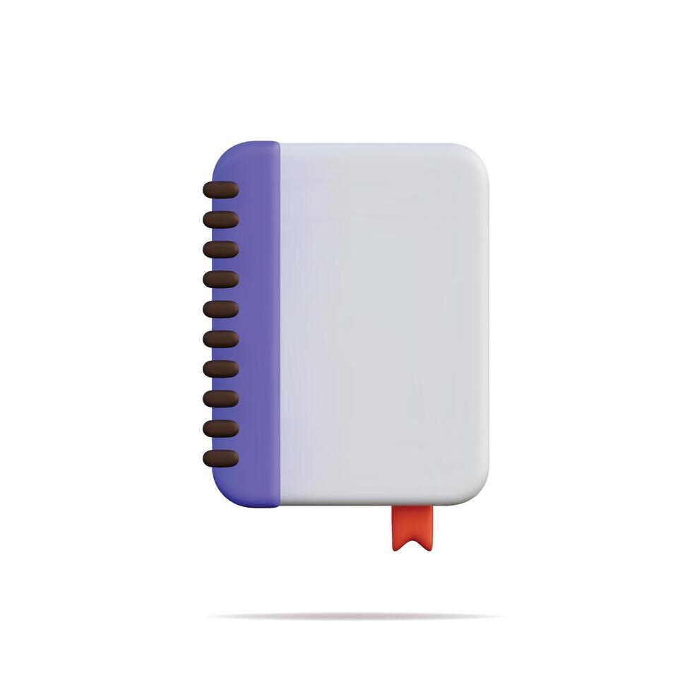 3d icon of a notebook with a blue cover and bookmark, minimal design vector