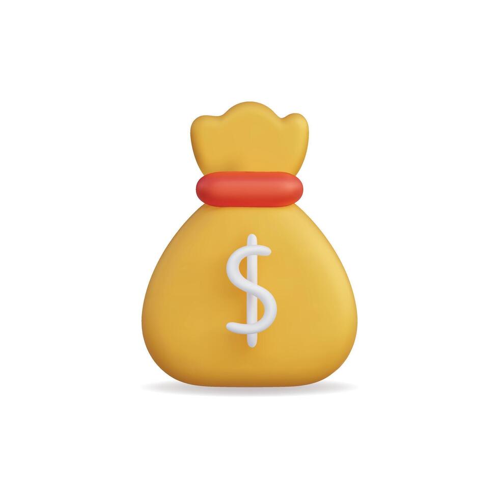 3d icon of a yellow money bag with a dollar symbol, representing wealth vector