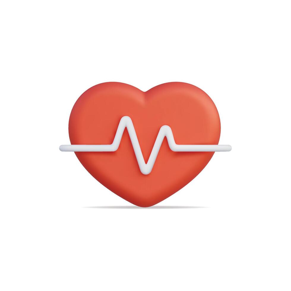 3d icon of a red heart with a heartbeat line, symbolizing health vector