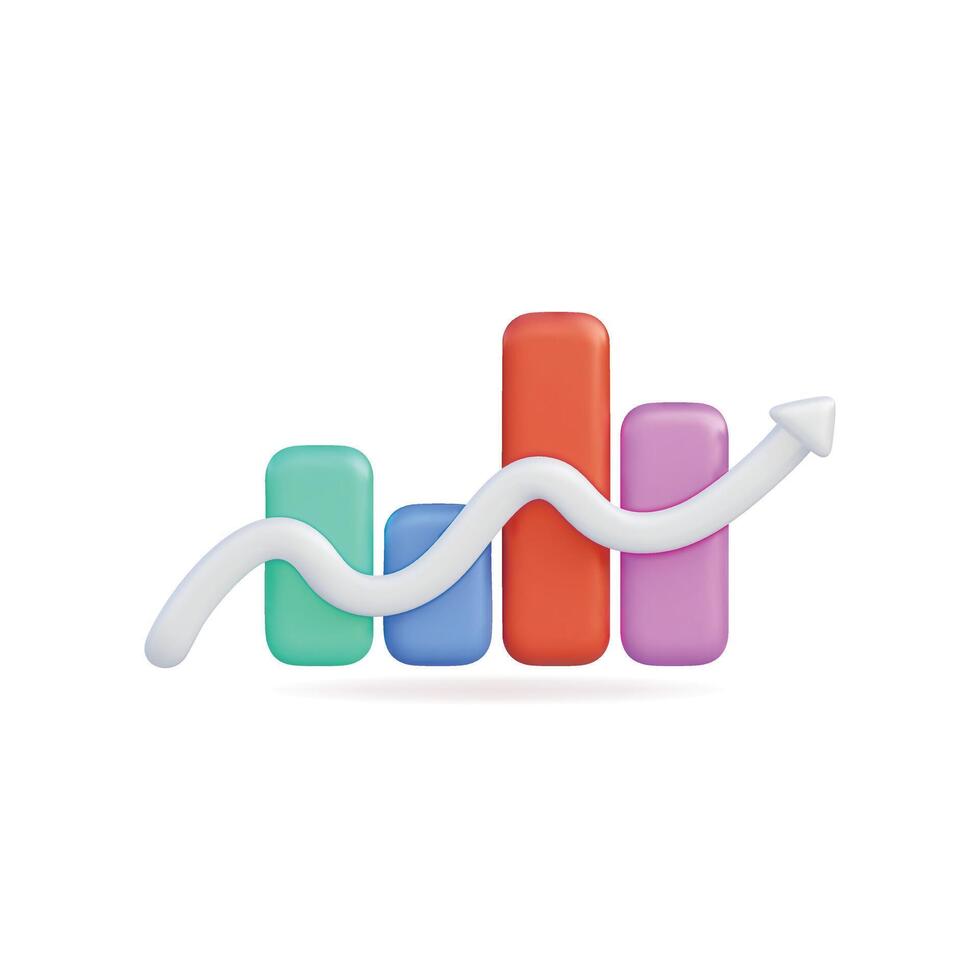 3d icon of a colorful growth chart with bars and a rising trend line vector