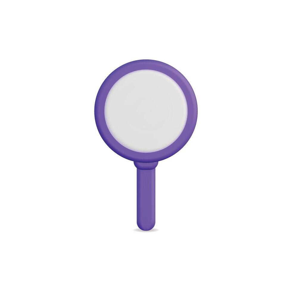 3d icon of a purple magnifying glass, ideal for search and analysis vector