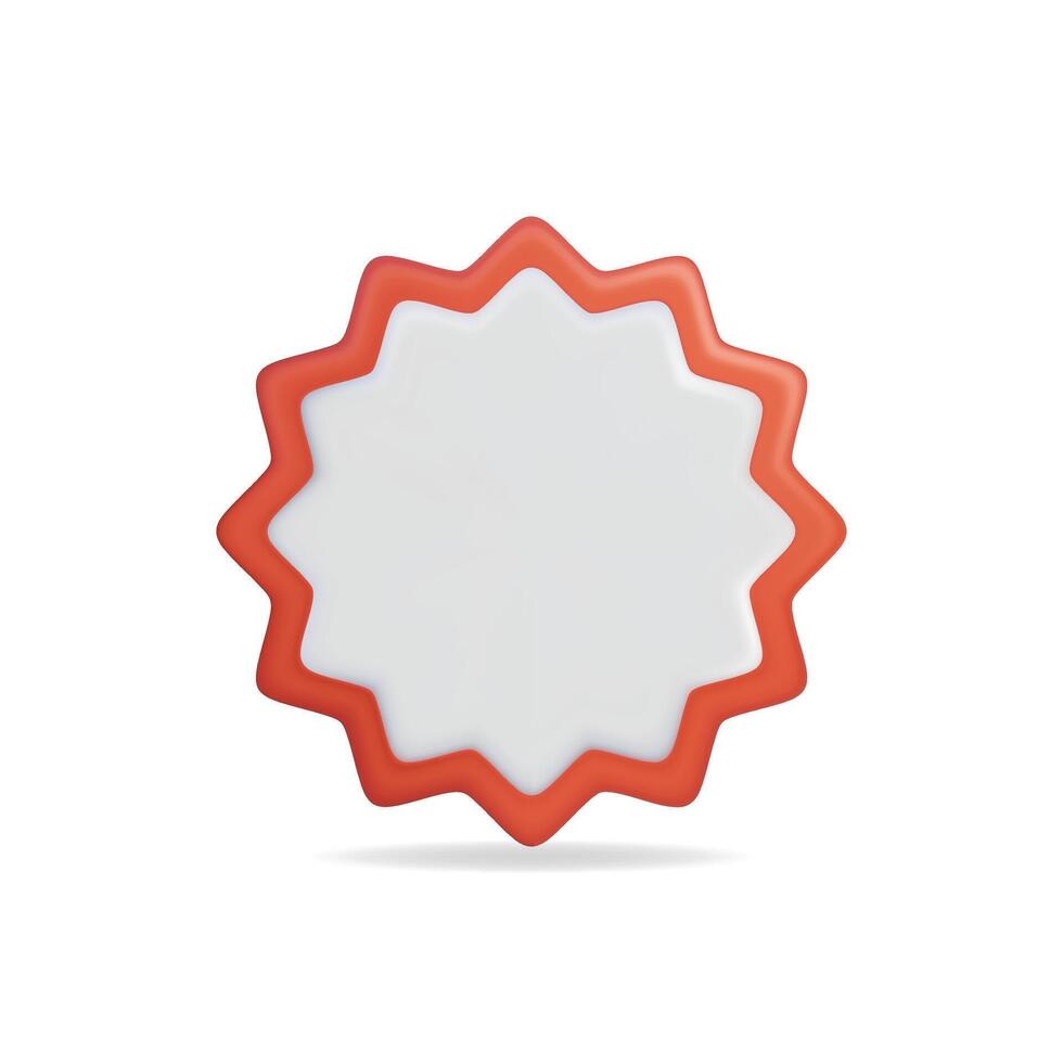 3d icon of a star shaped badge, featuring a red outline and white center vector