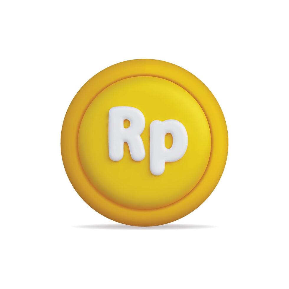 3d icon of a yellow currency coin with 'Rp' text on it vector