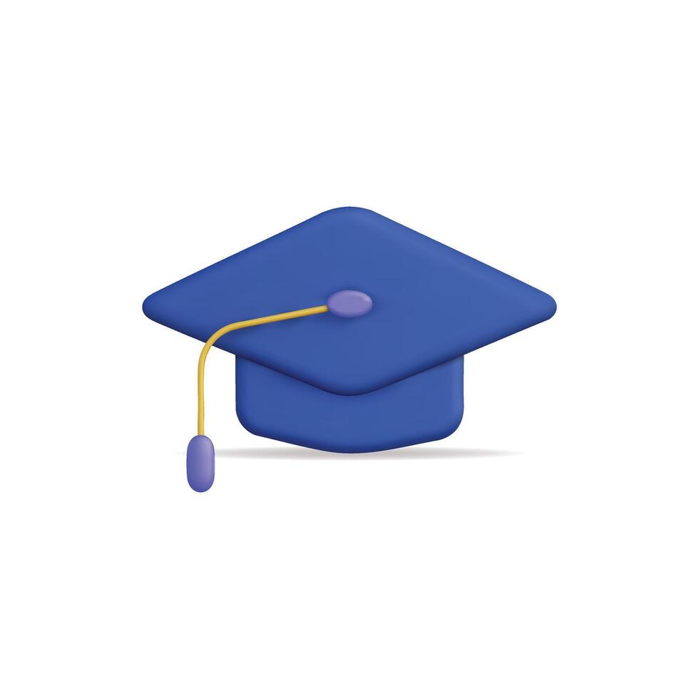 3d icon of a blue graduation cap, symbolizing academic achievement vector