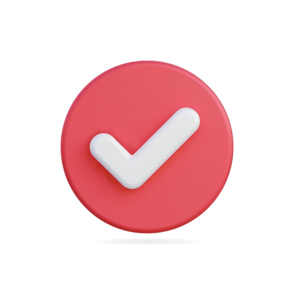 3d icon of a check mark on a red circular background, symbolizing approval vector