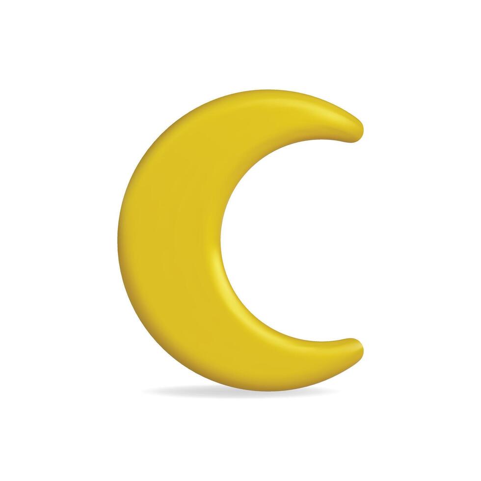 3d icon of a yellow crescent moon, smooth and whimsical design vector