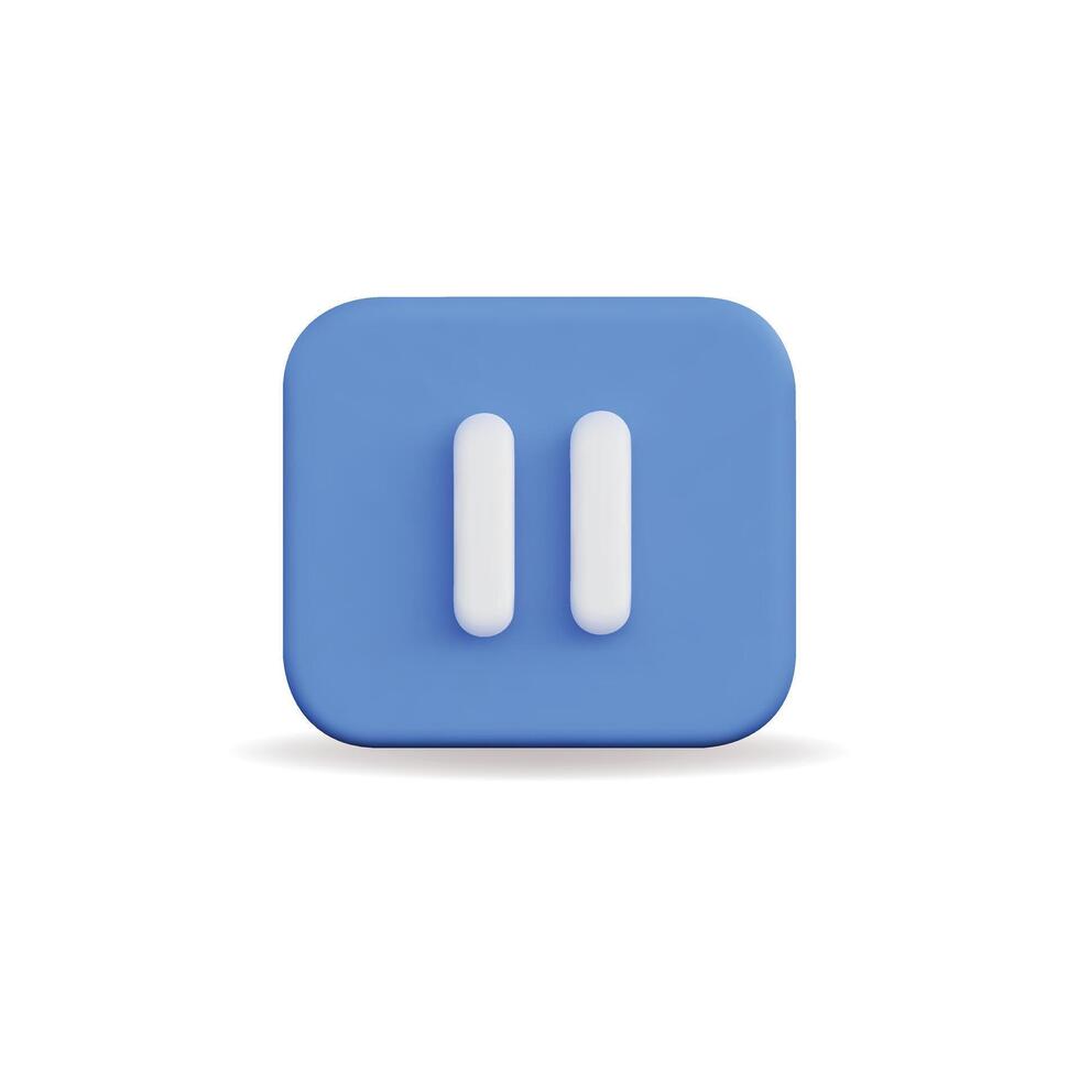 3d icon of a blue pause button, representing media control vector