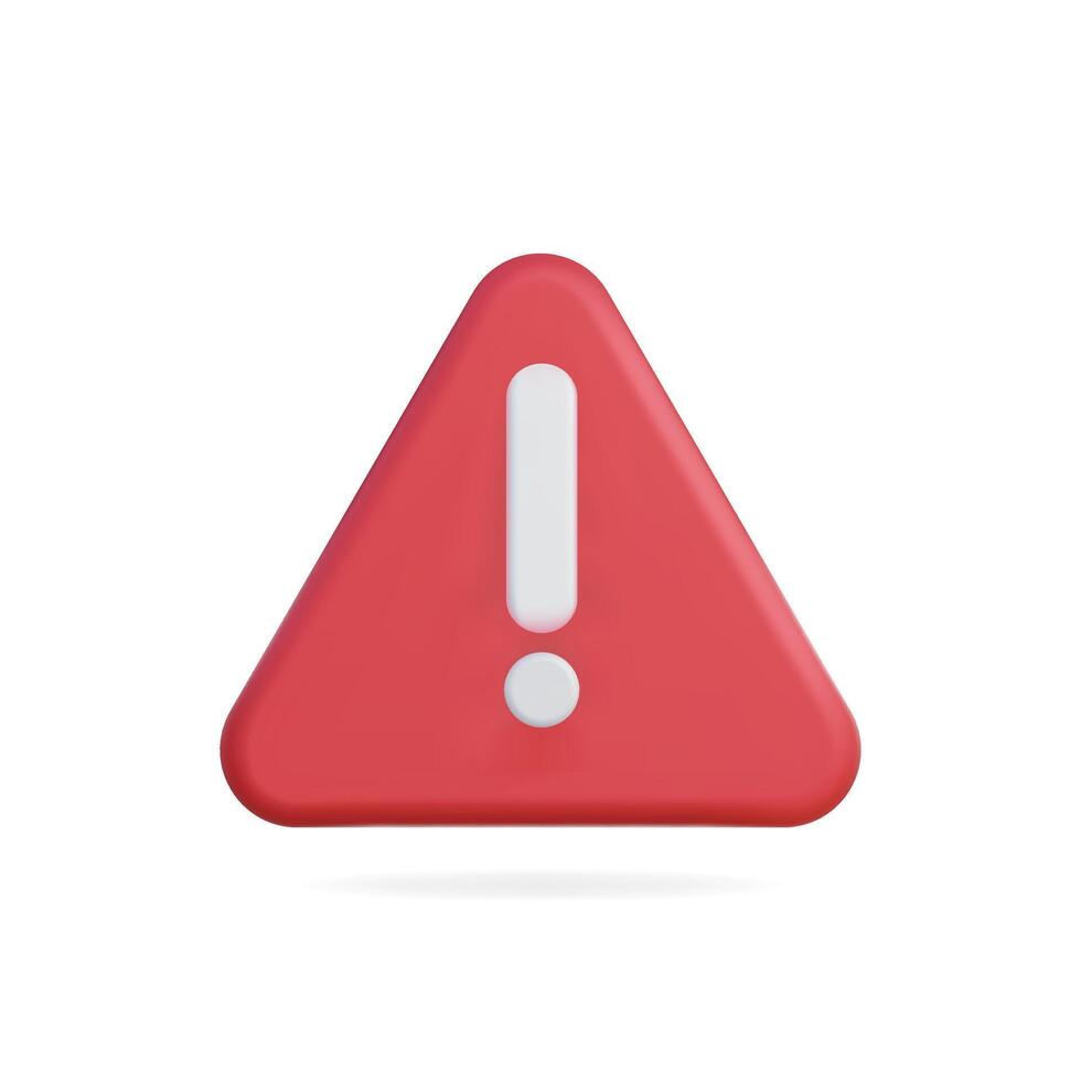 3d icon of a red warning exclamation triangle symbol vector