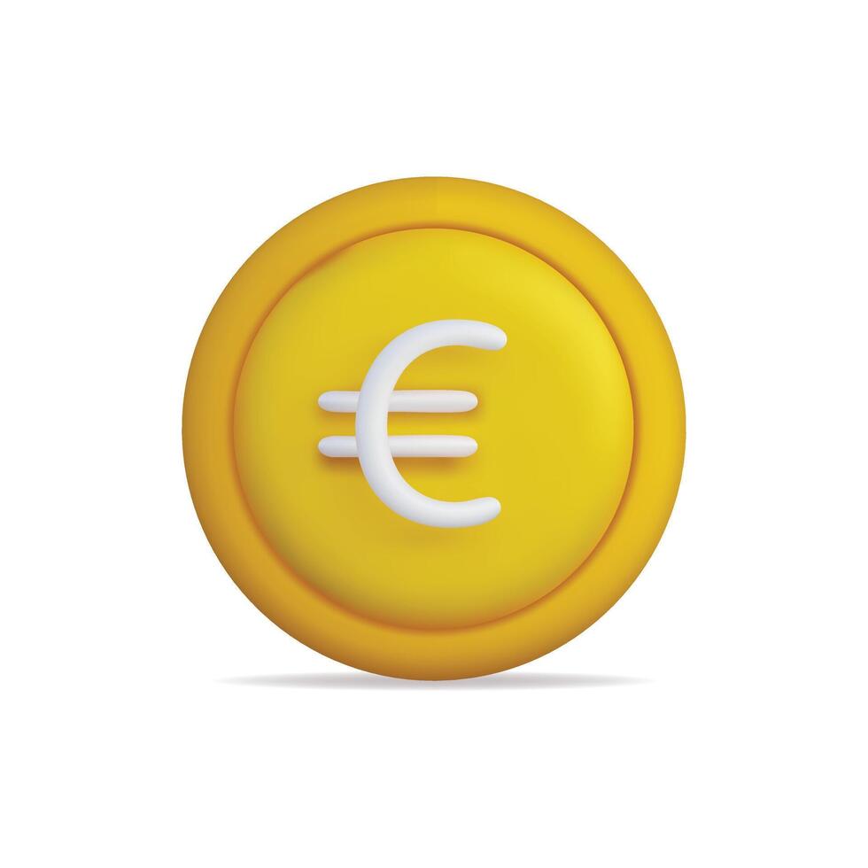3d icon of a yellow euro coin, representing currency and finance vector