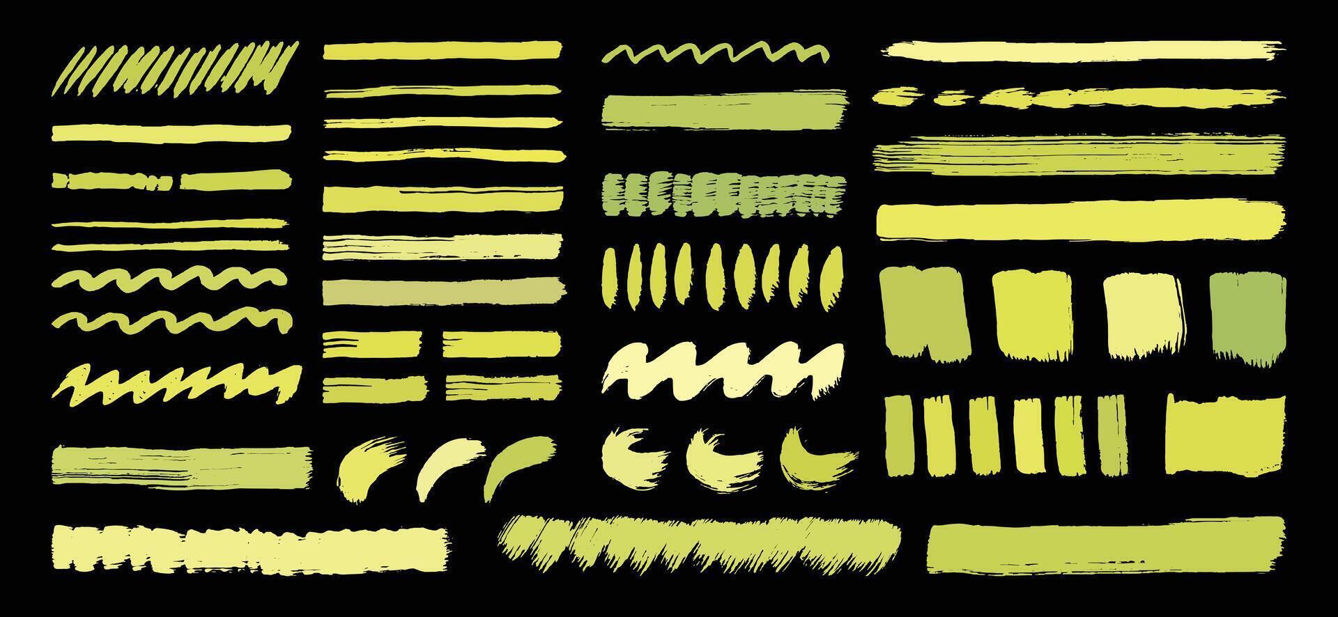 Abstract green paint brush strokes element bundle. Grunge brushes template set. For artistic illustration graphic element. vector