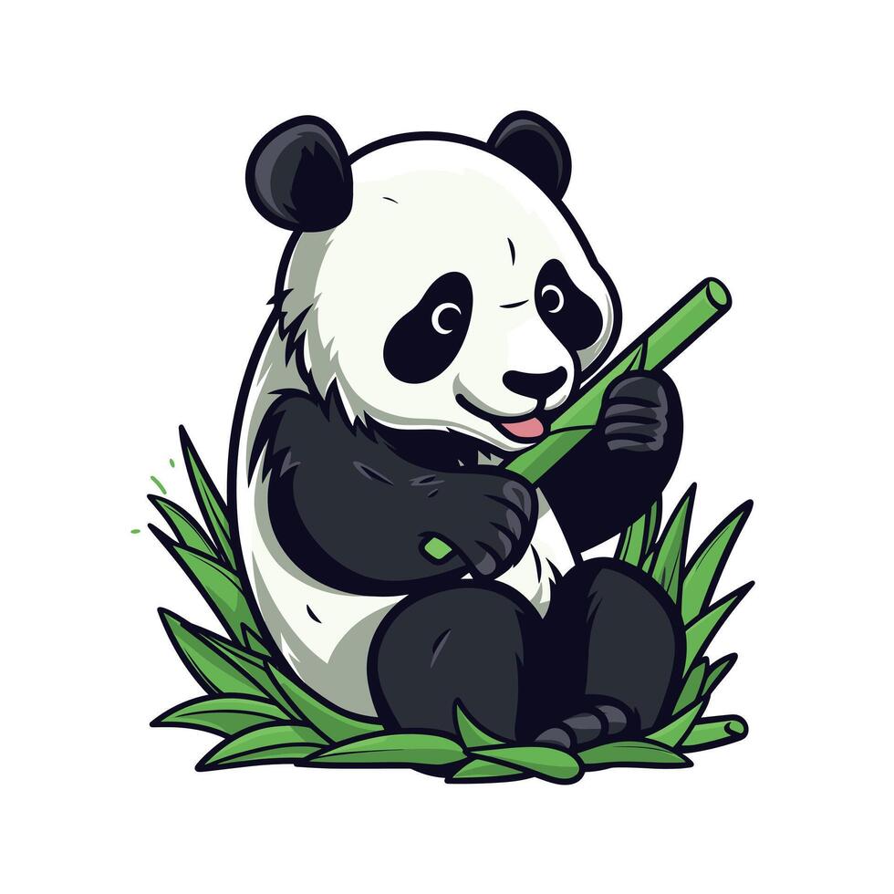 Panda playing with bamboo in a playful pose vector