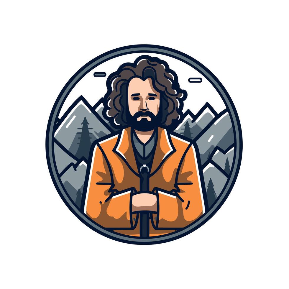 Adventurer in a rugged mountain landscape vector